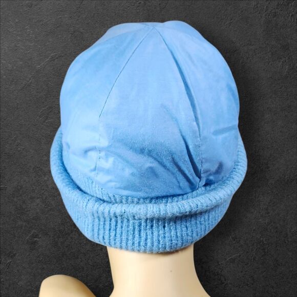 Vintage Slalom Insulated Ski Beanie Blue Wool Knit Brim Nylon Crown Hong Kong